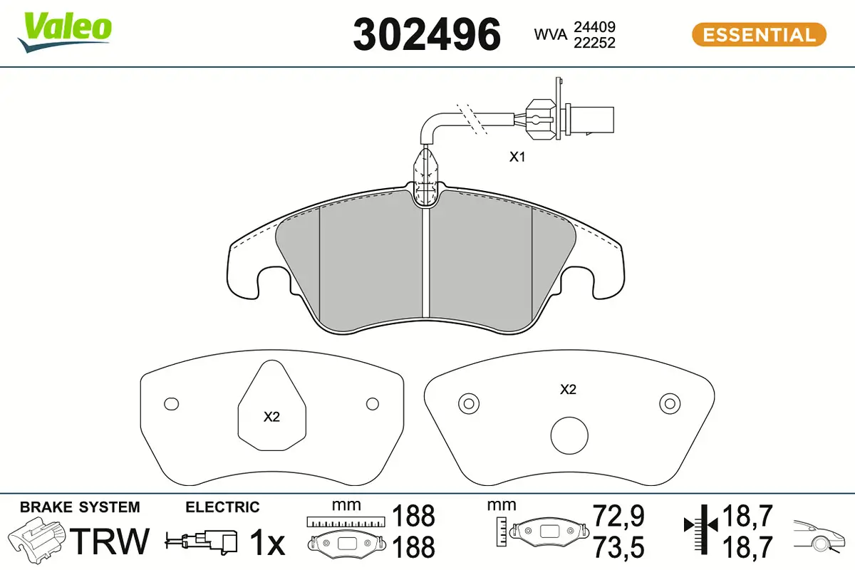 Bremsbelagsatz, Scheibenbremse Vorderachse VALEO 302496