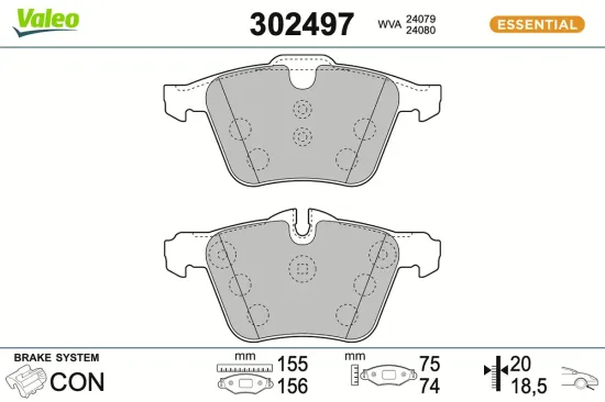 Bremsbelagsatz, Scheibenbremse Vorderachse VALEO 302497 Bild Bremsbelagsatz, Scheibenbremse Vorderachse VALEO 302497