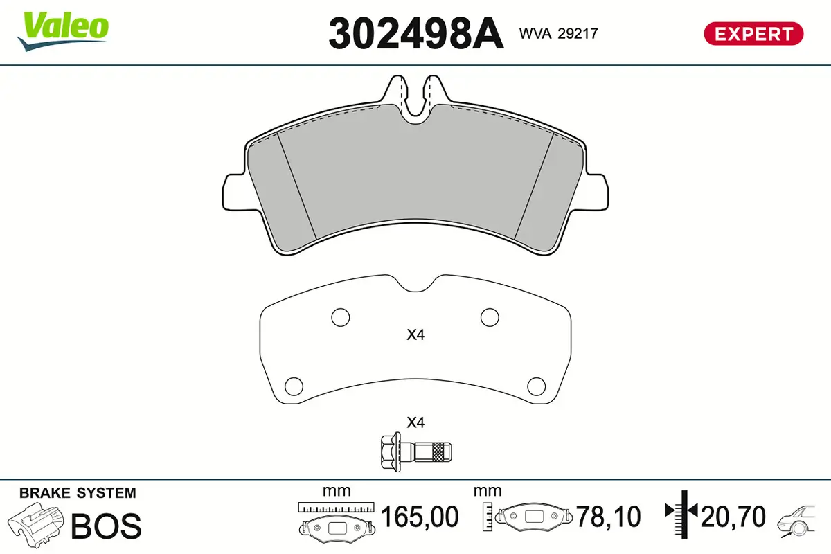 Bremsbelagsatz, Scheibenbremse Hinterachse VALEO 302498A