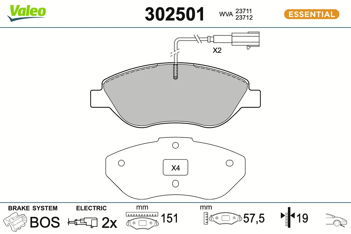 Bremsbelagsatz, Scheibenbremse Vorderachse VALEO 302501