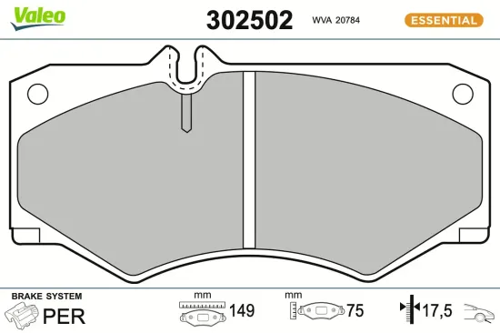 Bremsbelagsatz, Scheibenbremse Vorderachse VALEO 302502 Bild Bremsbelagsatz, Scheibenbremse Vorderachse VALEO 302502