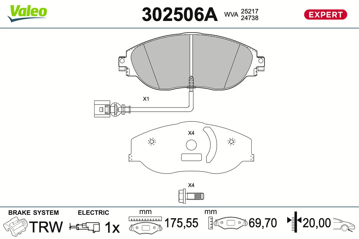 Bremsbelagsatz, Scheibenbremse Vorderachse VALEO 302506A