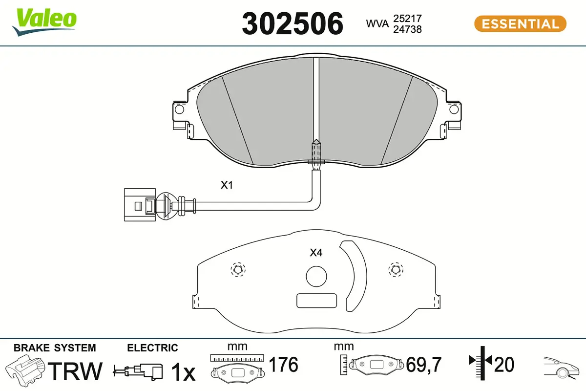 Bremsbelagsatz, Scheibenbremse Vorderachse VALEO 302506