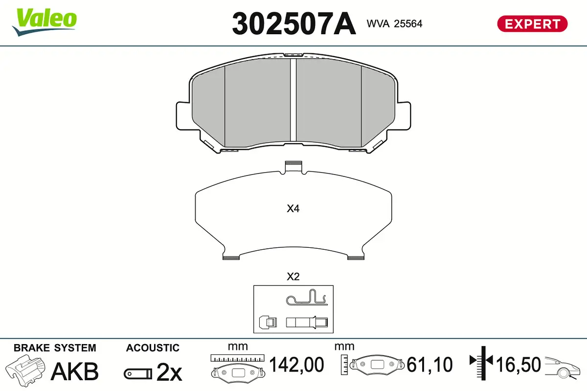 Bremsbelagsatz, Scheibenbremse Vorderachse VALEO 302507A