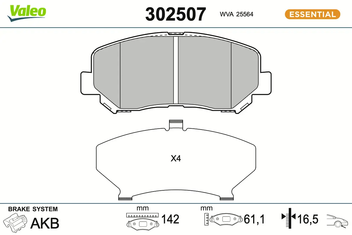 Bremsbelagsatz, Scheibenbremse Vorderachse VALEO 302507