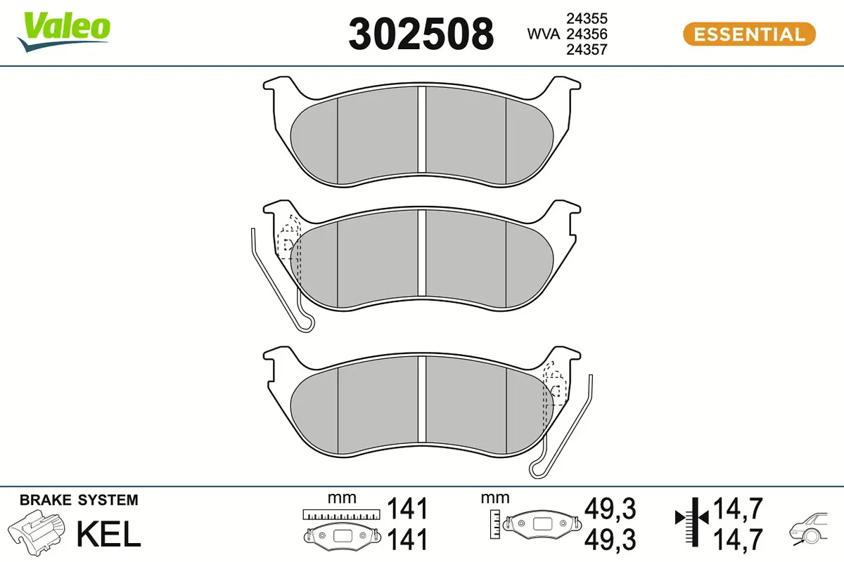 Bremsbelagsatz, Scheibenbremse Hinterachse VALEO 302508