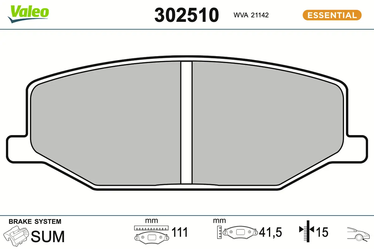 Bremsbelagsatz, Scheibenbremse Vorderachse VALEO 302510