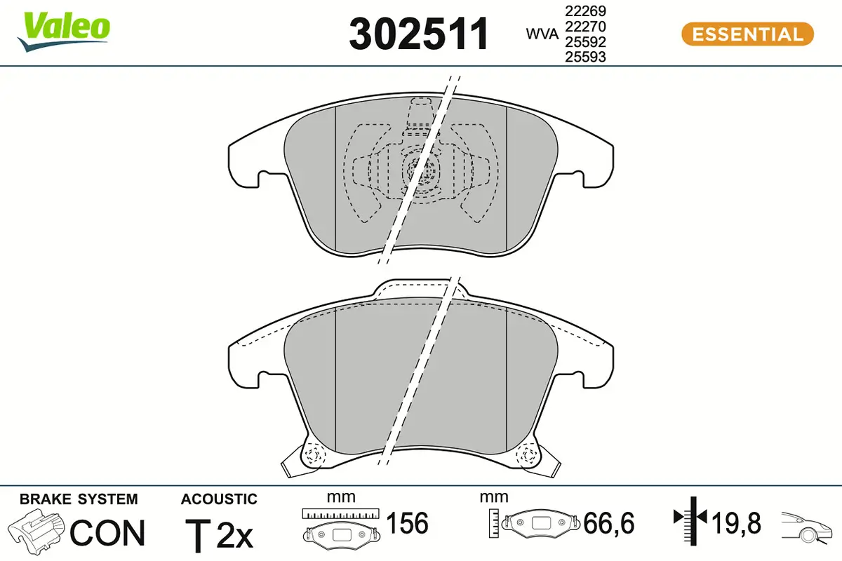 Bremsbelagsatz, Scheibenbremse Vorderachse VALEO 302511