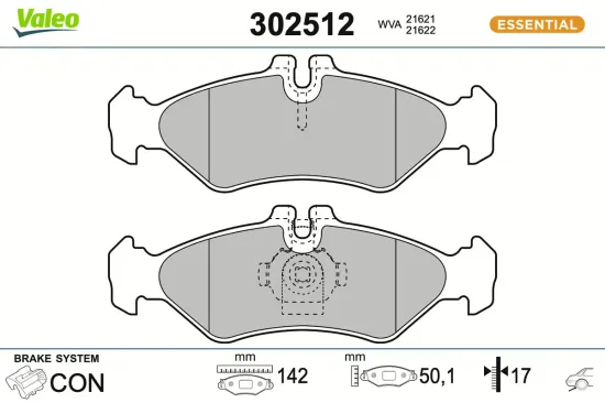 Bremsbelagsatz, Scheibenbremse Hinterachse VALEO 302512 Bild Bremsbelagsatz, Scheibenbremse Hinterachse VALEO 302512