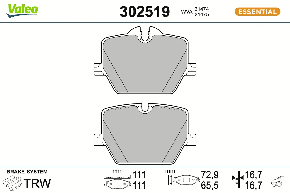 Bremsbelagsatz, Scheibenbremse Hinterachse VALEO 302519