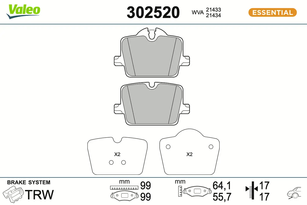 Bremsbelagsatz, Scheibenbremse Hinterachse VALEO 302520