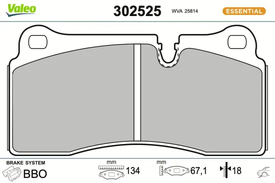 Bremsbelagsatz, Scheibenbremse Hinterachse VALEO 302525 Bild Bremsbelagsatz, Scheibenbremse Hinterachse VALEO 302525