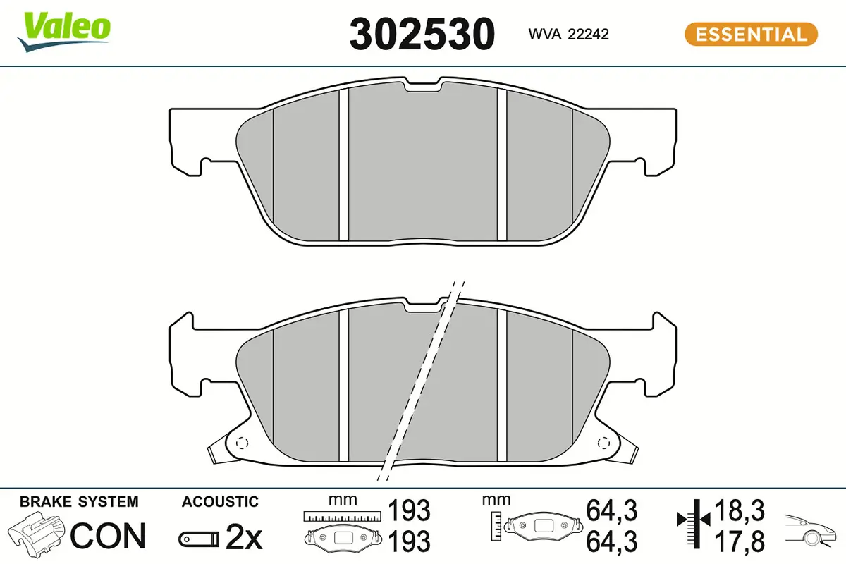 Bremsbelagsatz, Scheibenbremse Vorderachse VALEO 302530