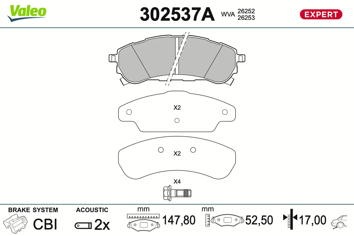 Bremsbelagsatz, Scheibenbremse Hinterachse VALEO 302537A