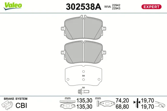 Bremsbelagsatz, Scheibenbremse Vorderachse VALEO 302538A Bild Bremsbelagsatz, Scheibenbremse Vorderachse VALEO 302538A