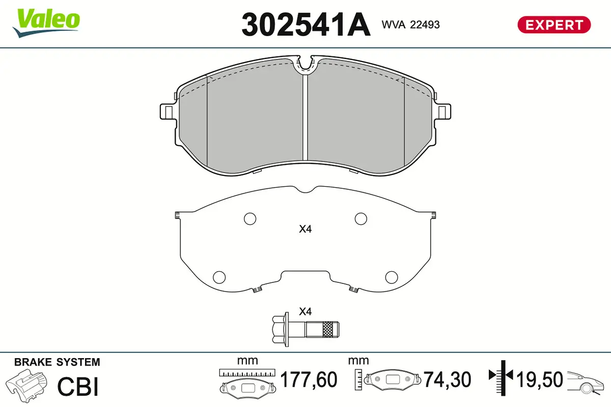 Bremsbelagsatz, Scheibenbremse Vorderachse VALEO 302541A
