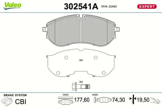 Bremsbelagsatz, Scheibenbremse Vorderachse VALEO 302541A Bild Bremsbelagsatz, Scheibenbremse Vorderachse VALEO 302541A