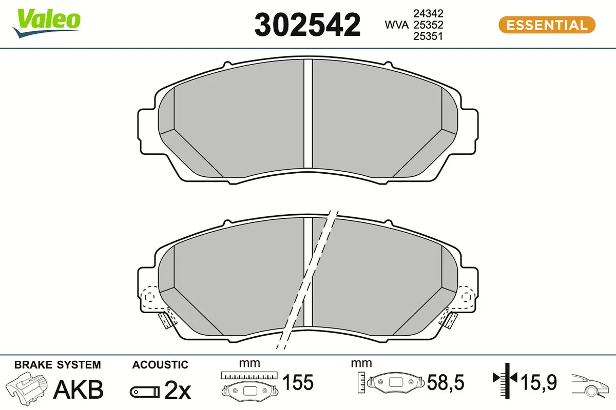 Bremsbelagsatz, Scheibenbremse Vorderachse VALEO 302542