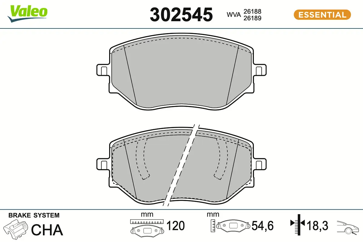 Bremsbelagsatz, Scheibenbremse Vorderachse VALEO 302545