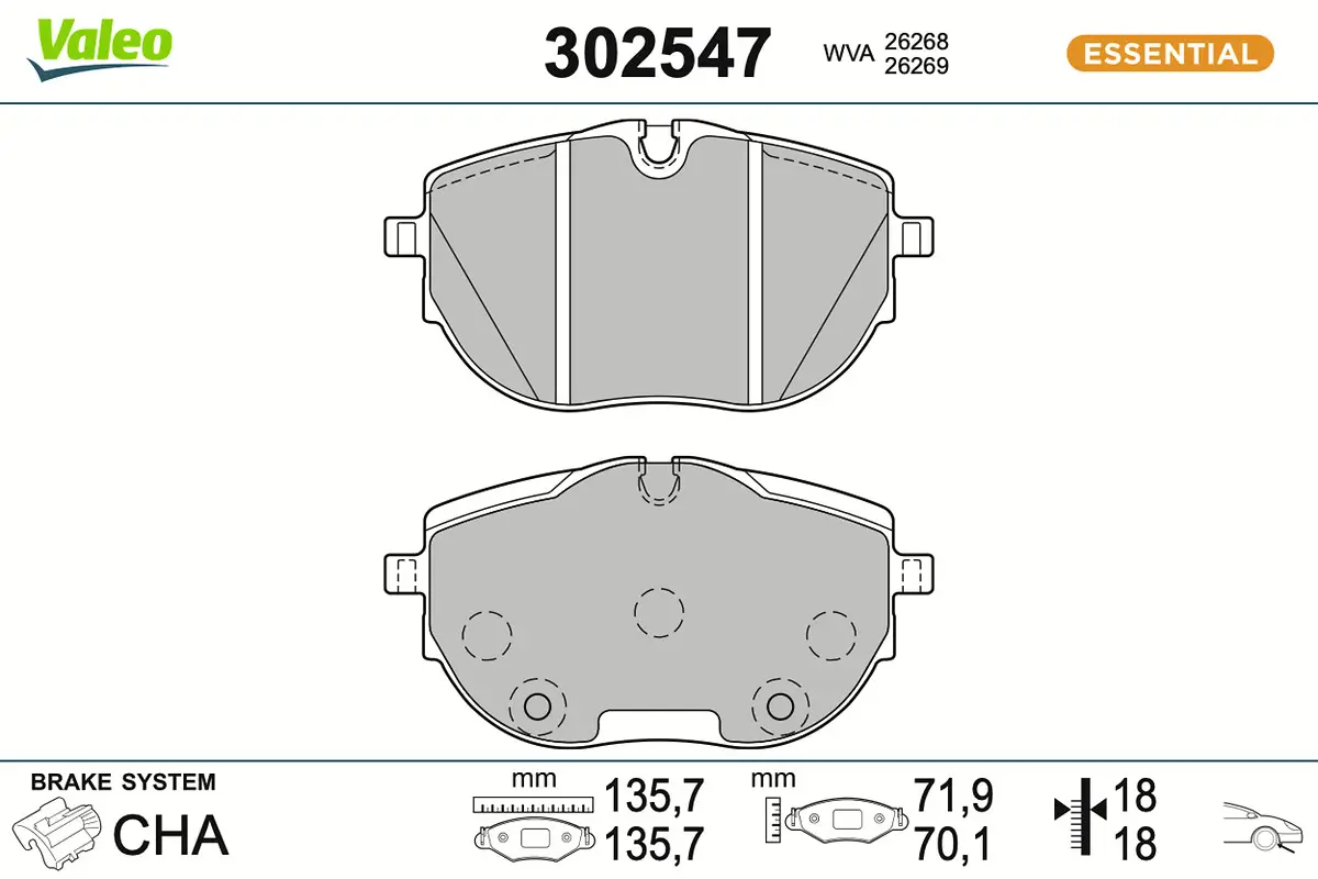 Bremsbelagsatz, Scheibenbremse Vorderachse VALEO 302547