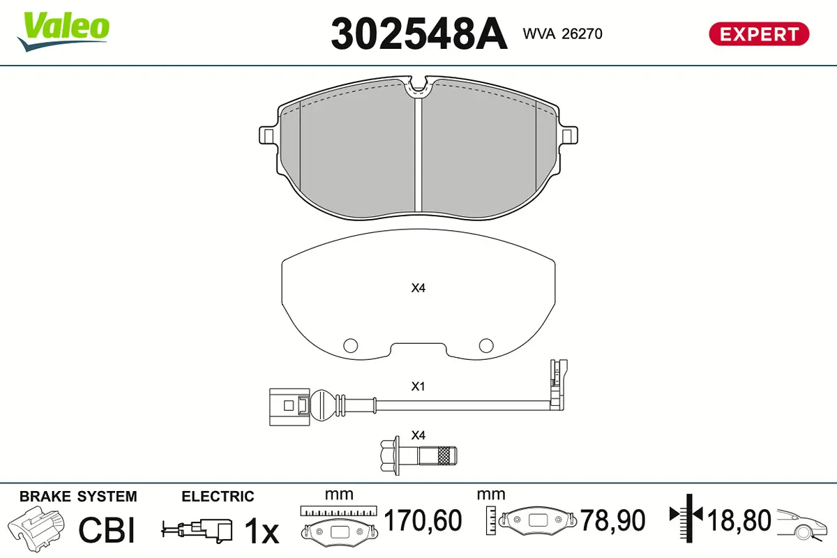 Bremsbelagsatz, Scheibenbremse Vorderachse VALEO 302548A