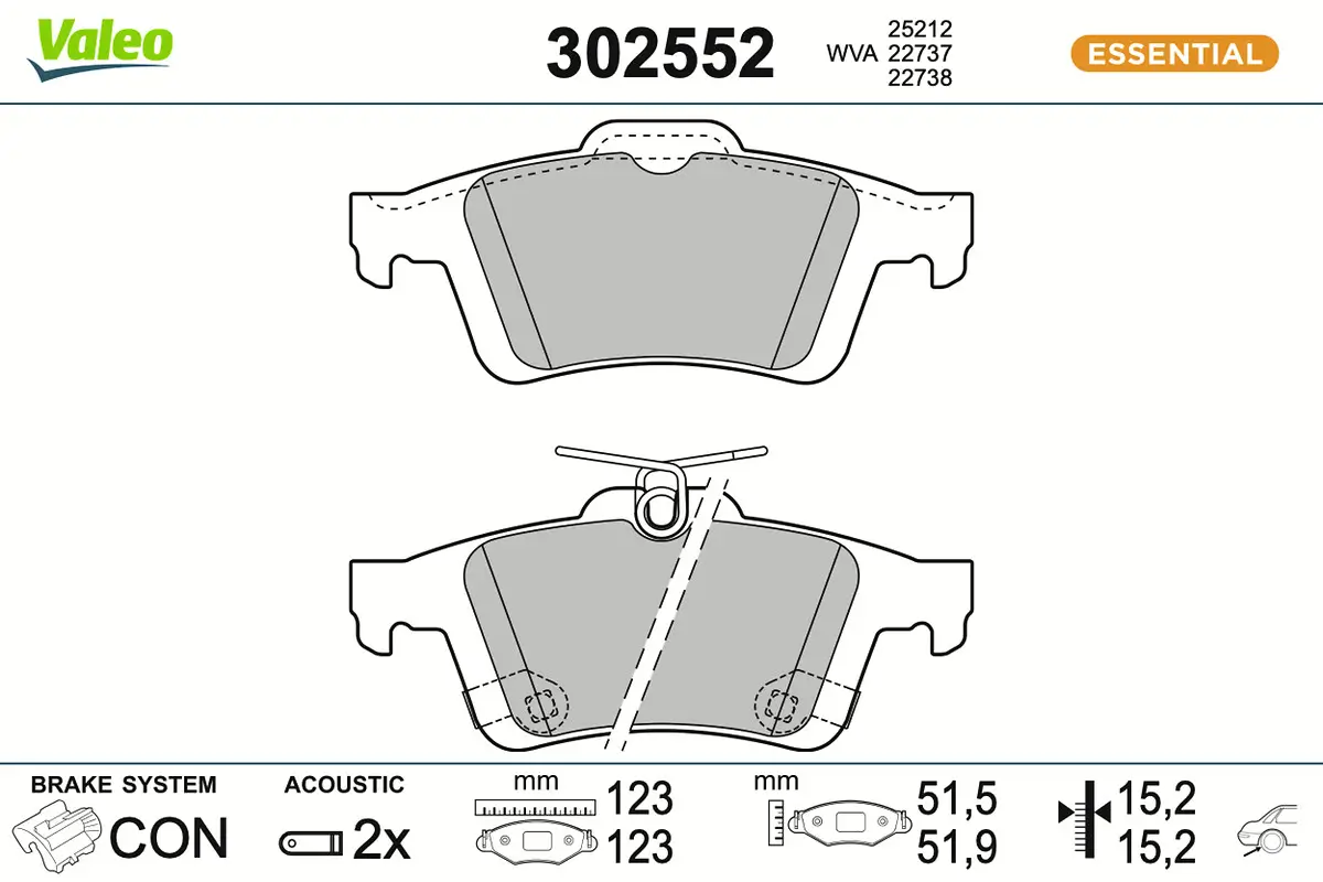 Bremsbelagsatz, Scheibenbremse Hinterachse VALEO 302552