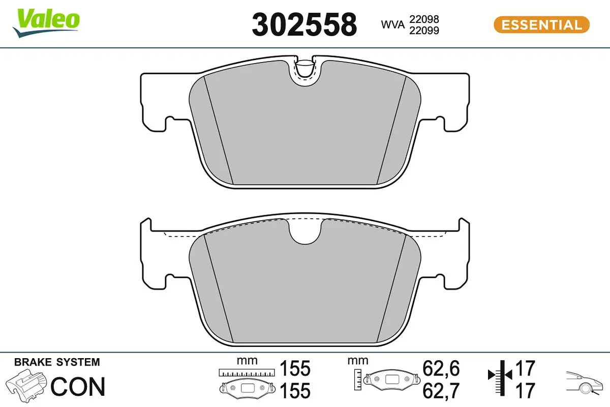 Bremsbelagsatz, Scheibenbremse Vorderachse VALEO 302558