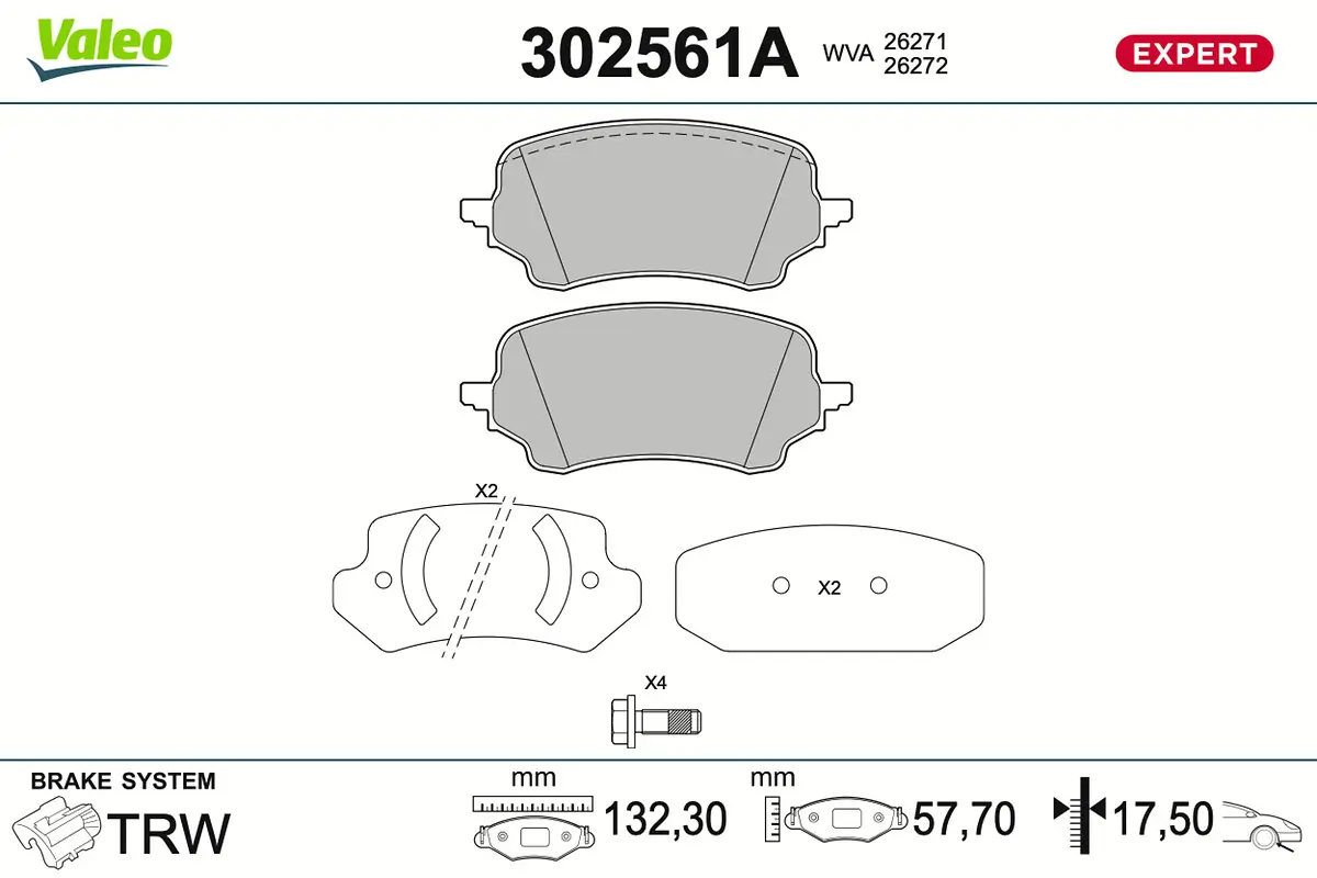 Bremsbelagsatz, Scheibenbremse Vorderachse VALEO 302561A