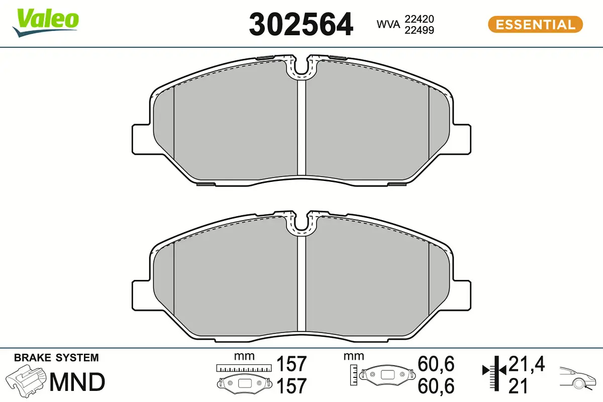 Bremsbelagsatz, Scheibenbremse Vorderachse VALEO 302564