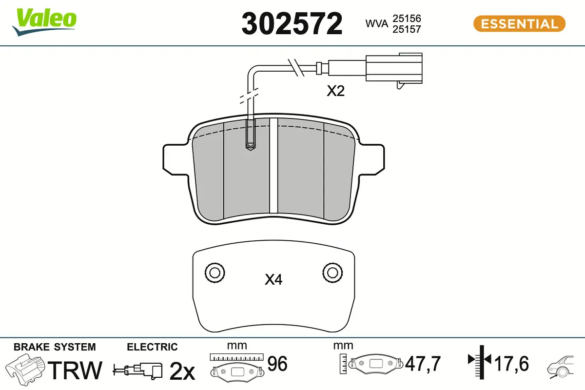 Bremsbelagsatz, Scheibenbremse Hinterachse VALEO 302572