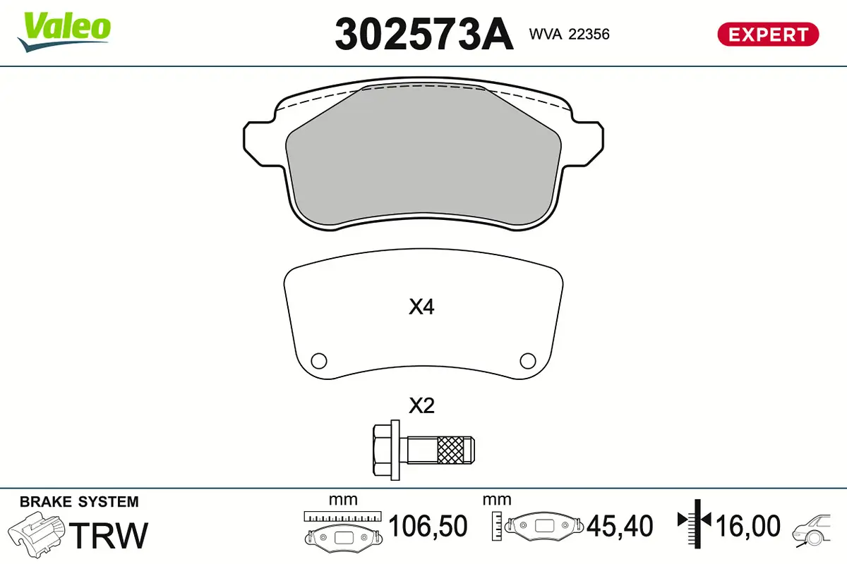 Bremsbelagsatz, Scheibenbremse Hinterachse VALEO 302573A
