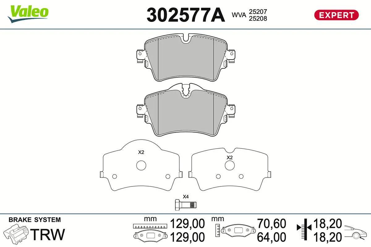 Bremsbelagsatz, Scheibenbremse Vorderachse VALEO 302577A