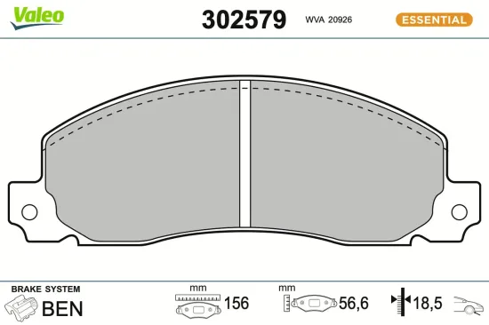 Bremsbelagsatz, Scheibenbremse Vorderachse VALEO 302579 Bild Bremsbelagsatz, Scheibenbremse Vorderachse VALEO 302579