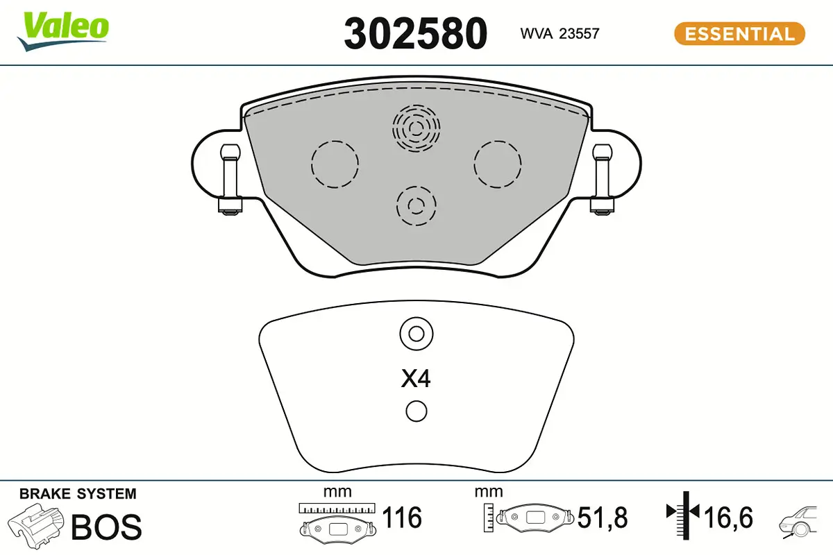 Bremsbelagsatz, Scheibenbremse Hinterachse VALEO 302580
