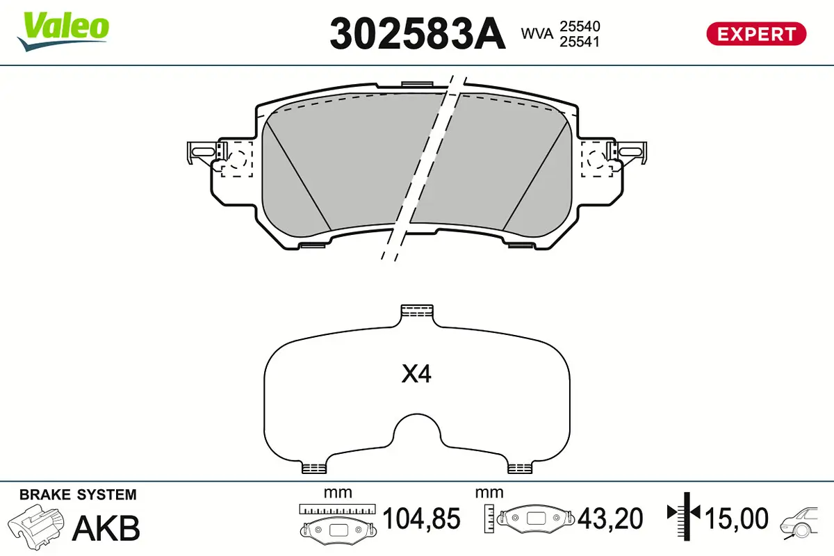Bremsbelagsatz, Scheibenbremse Hinterachse VALEO 302583A