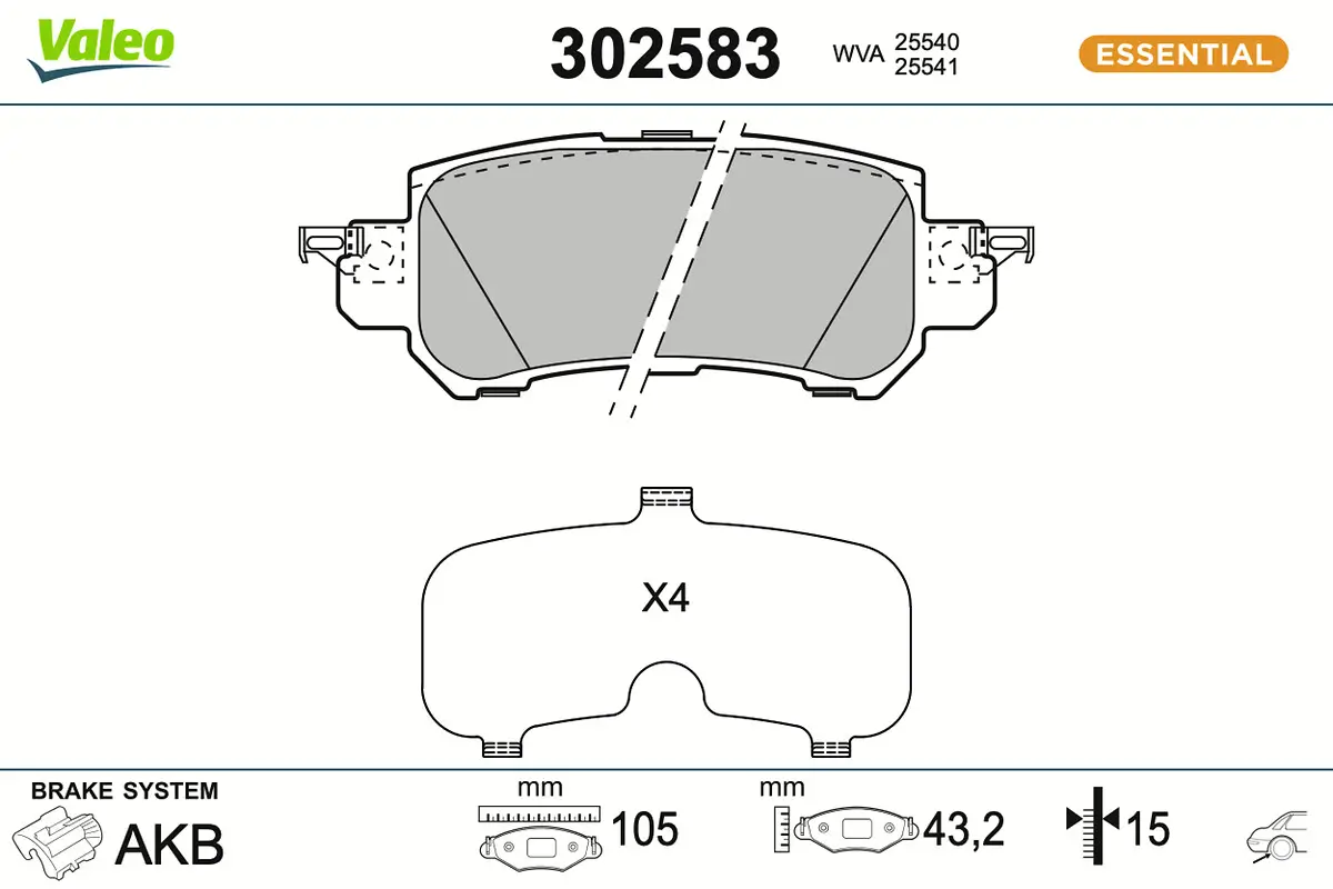 Bremsbelagsatz, Scheibenbremse Hinterachse VALEO 302583