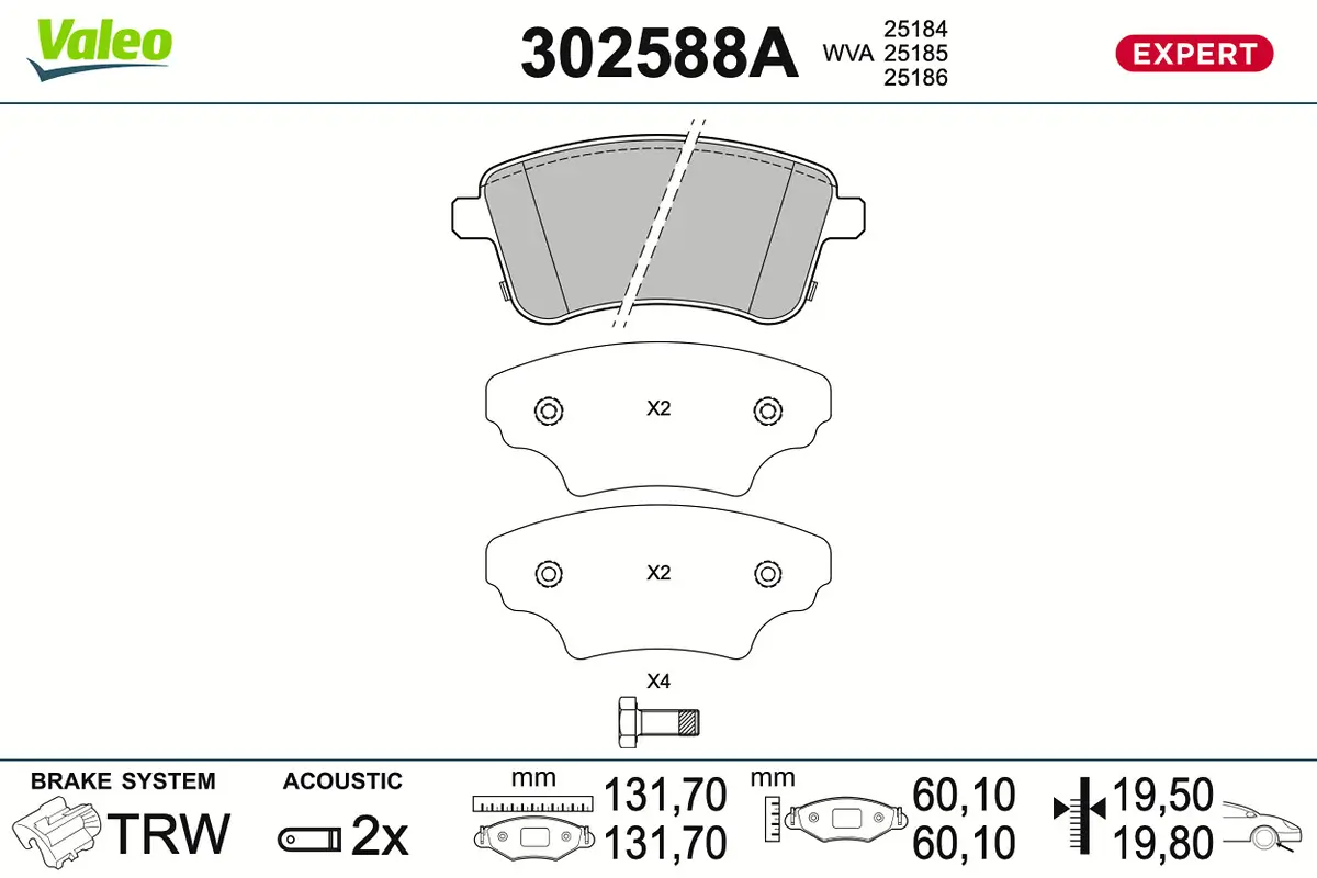 Bremsbelagsatz, Scheibenbremse Vorderachse VALEO 302588A