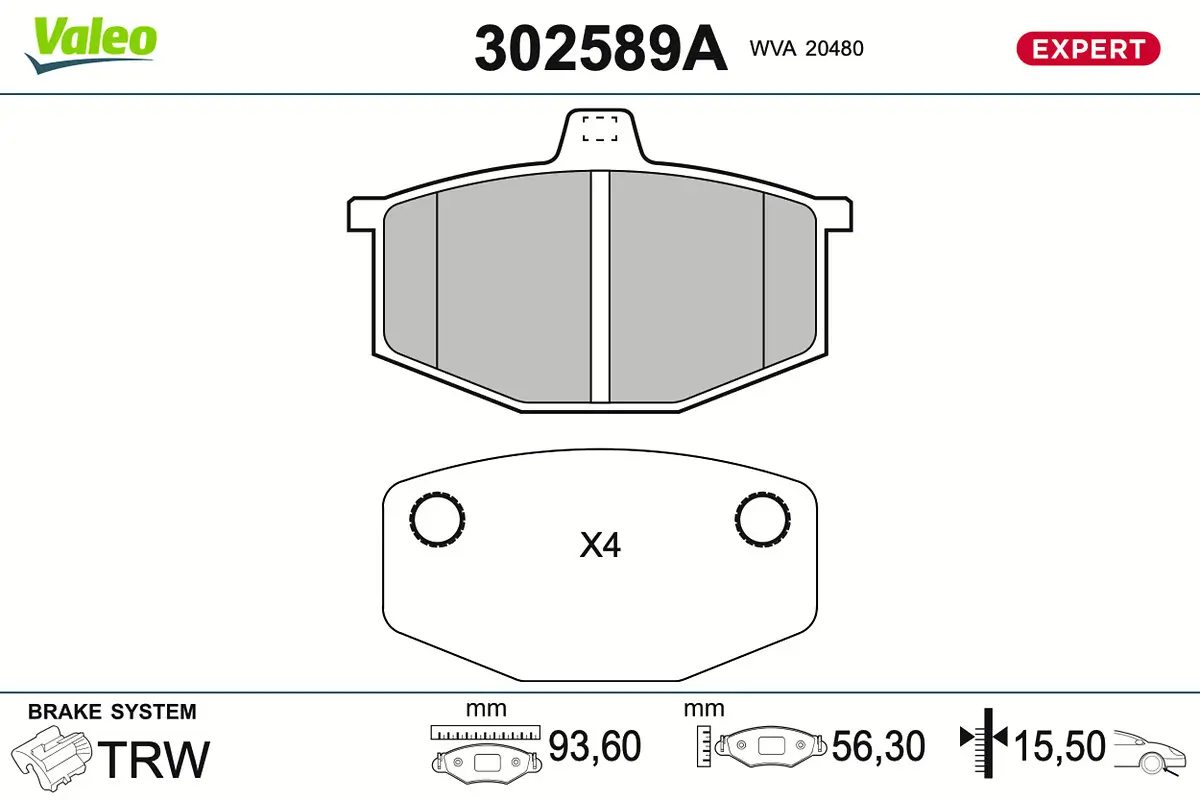 Bremsbelagsatz, Scheibenbremse Vorderachse VALEO 302589A