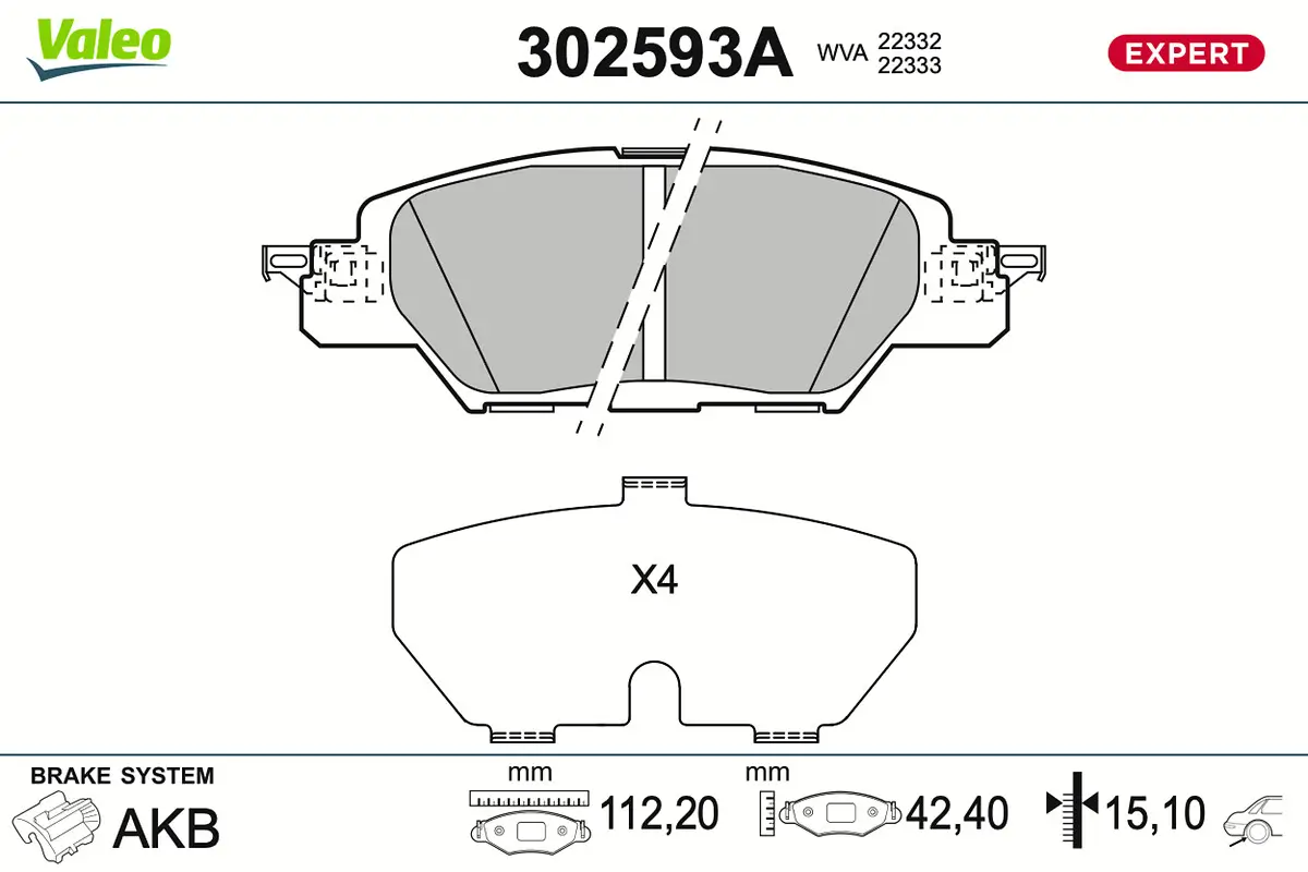 Bremsbelagsatz, Scheibenbremse Hinterachse VALEO 302593A