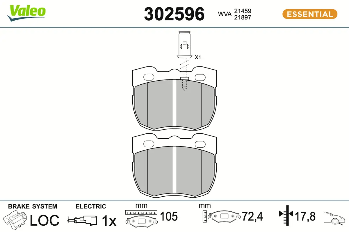 Bremsbelagsatz, Scheibenbremse Vorderachse VALEO 302596