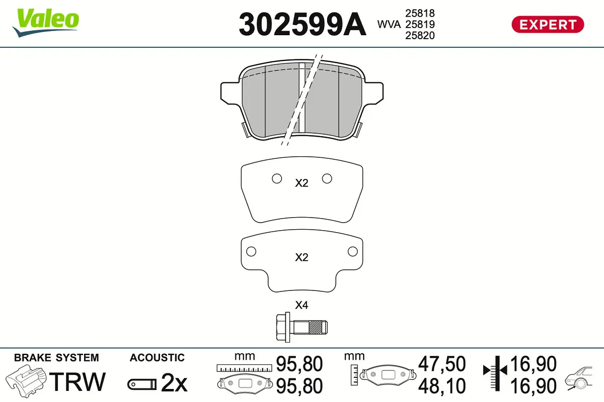 Bremsbelagsatz, Scheibenbremse Hinterachse VALEO 302599A