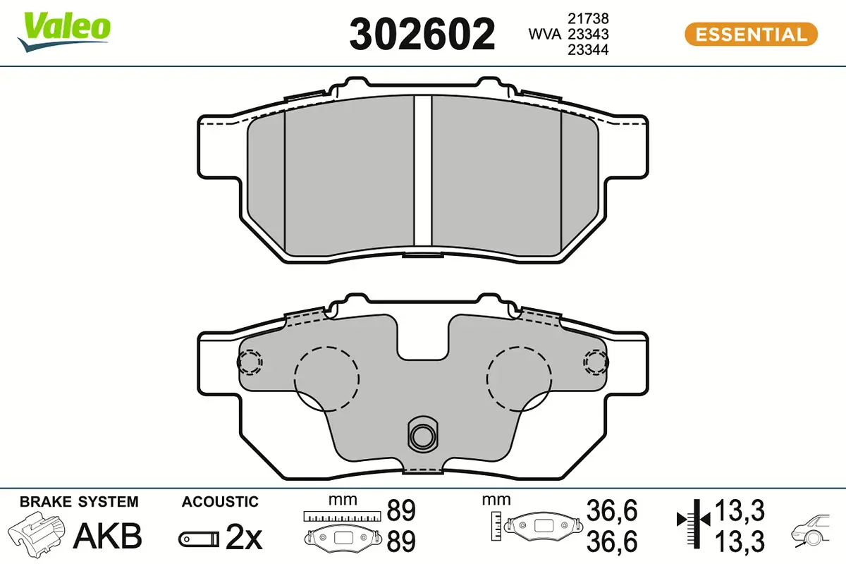 Bremsbelagsatz, Scheibenbremse Hinterachse VALEO 302602