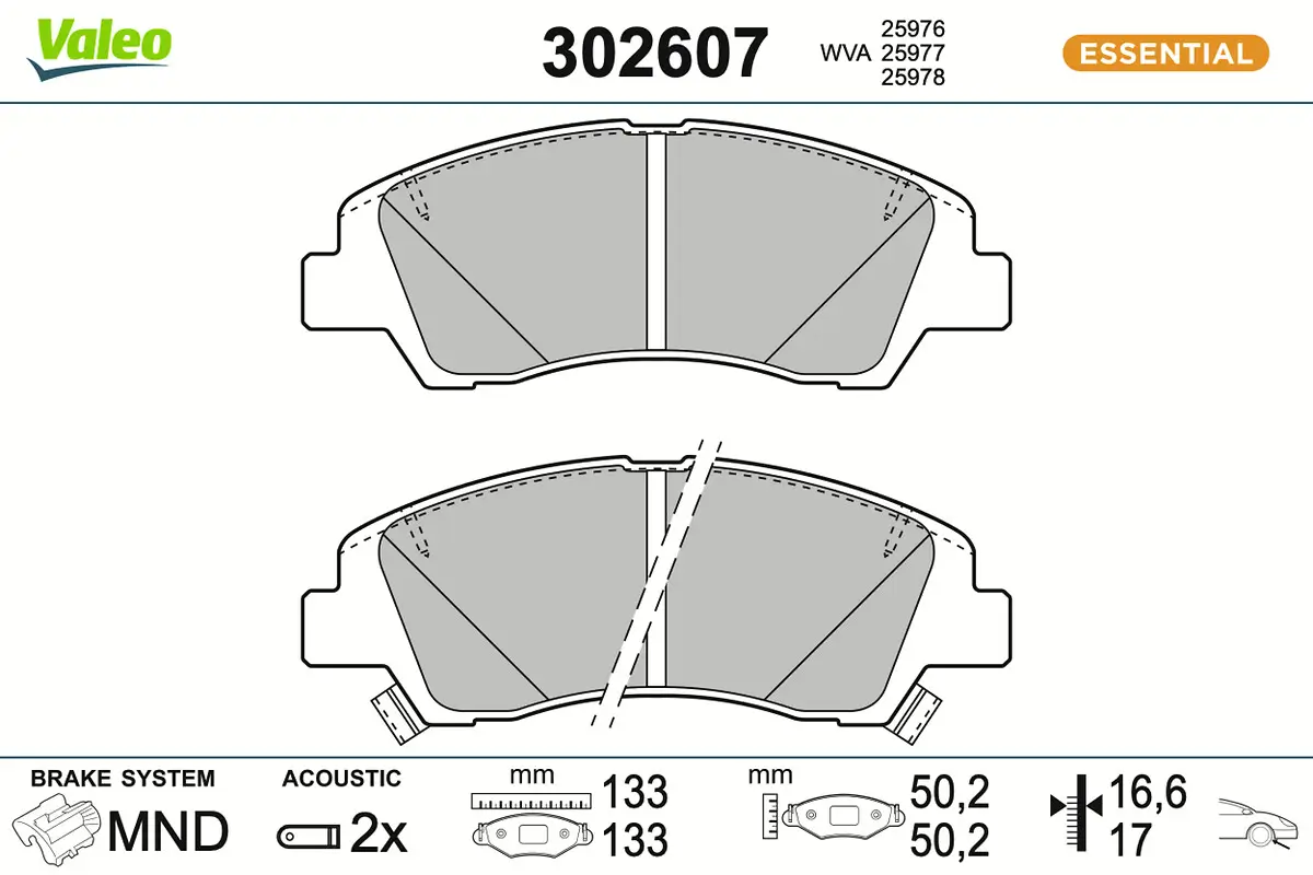 Bremsbelagsatz, Scheibenbremse Vorderachse VALEO 302607