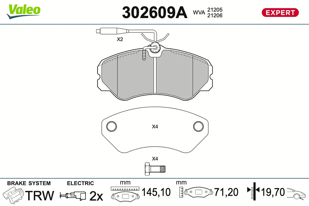 Bremsbelagsatz, Scheibenbremse Vorderachse VALEO 302609A