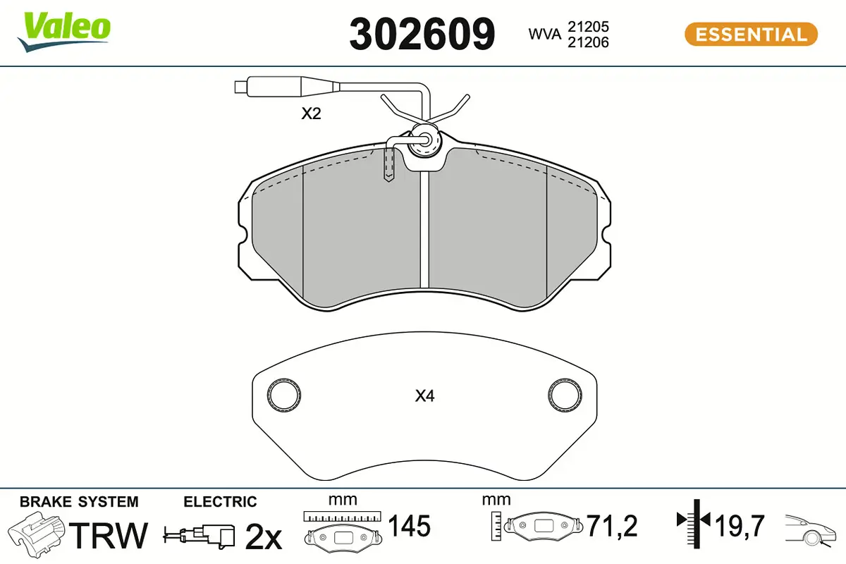 Bremsbelagsatz, Scheibenbremse Vorderachse VALEO 302609