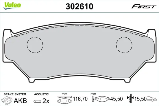 Bremsbelagsatz, Scheibenbremse Vorderachse VALEO 302610 Bild Bremsbelagsatz, Scheibenbremse Vorderachse VALEO 302610
