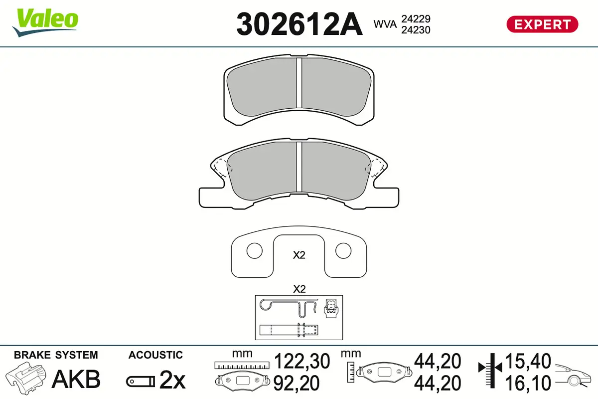 Bremsbelagsatz, Scheibenbremse Vorderachse VALEO 302612A