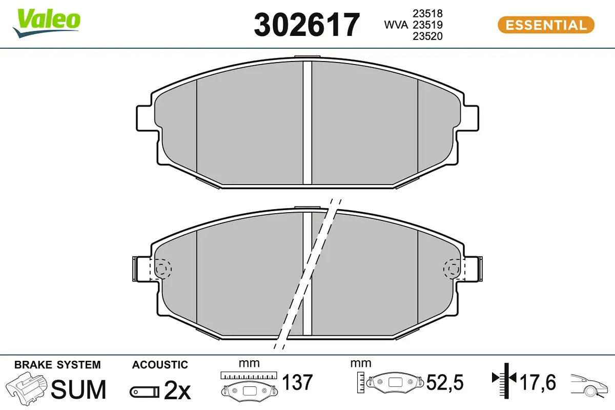 Bremsbelagsatz, Scheibenbremse Vorderachse VALEO 302617