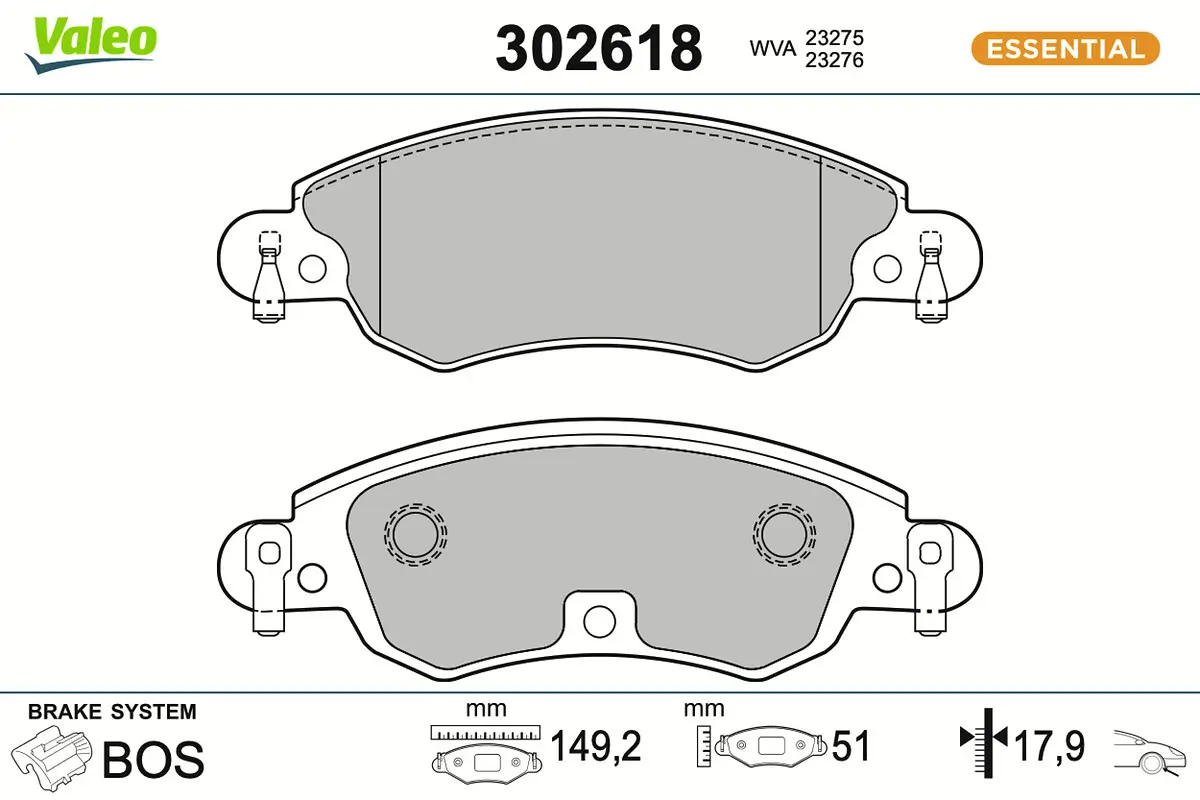 Bremsbelagsatz, Scheibenbremse Vorderachse VALEO 302618
