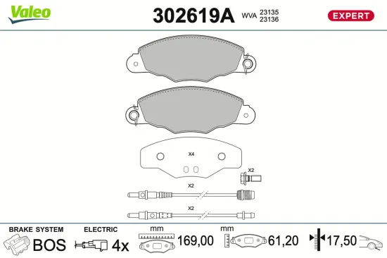 Bremsbelagsatz, Scheibenbremse Vorderachse VALEO 302619A Bild Bremsbelagsatz, Scheibenbremse Vorderachse VALEO 302619A